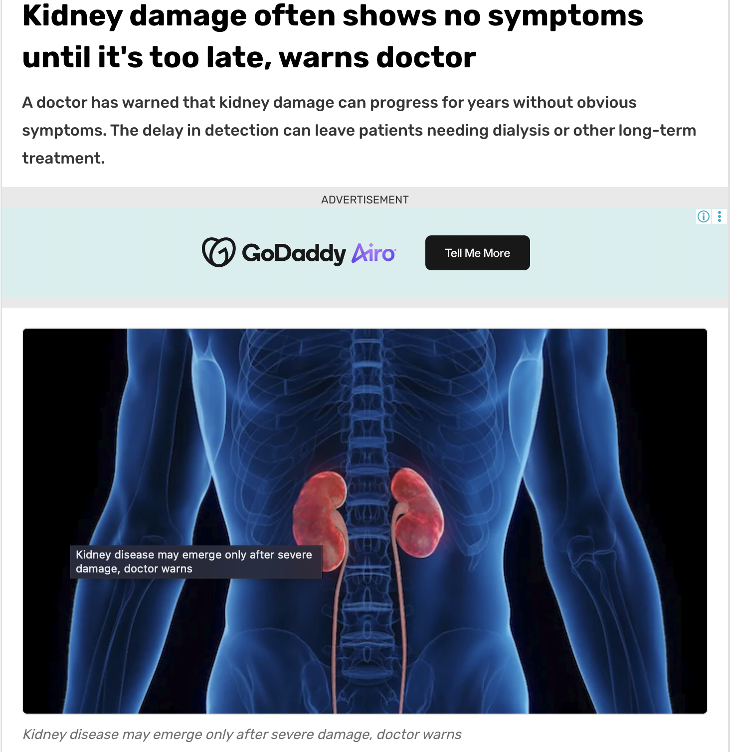 Kidney damage often shows no symptoms until it's too late, warns doctor